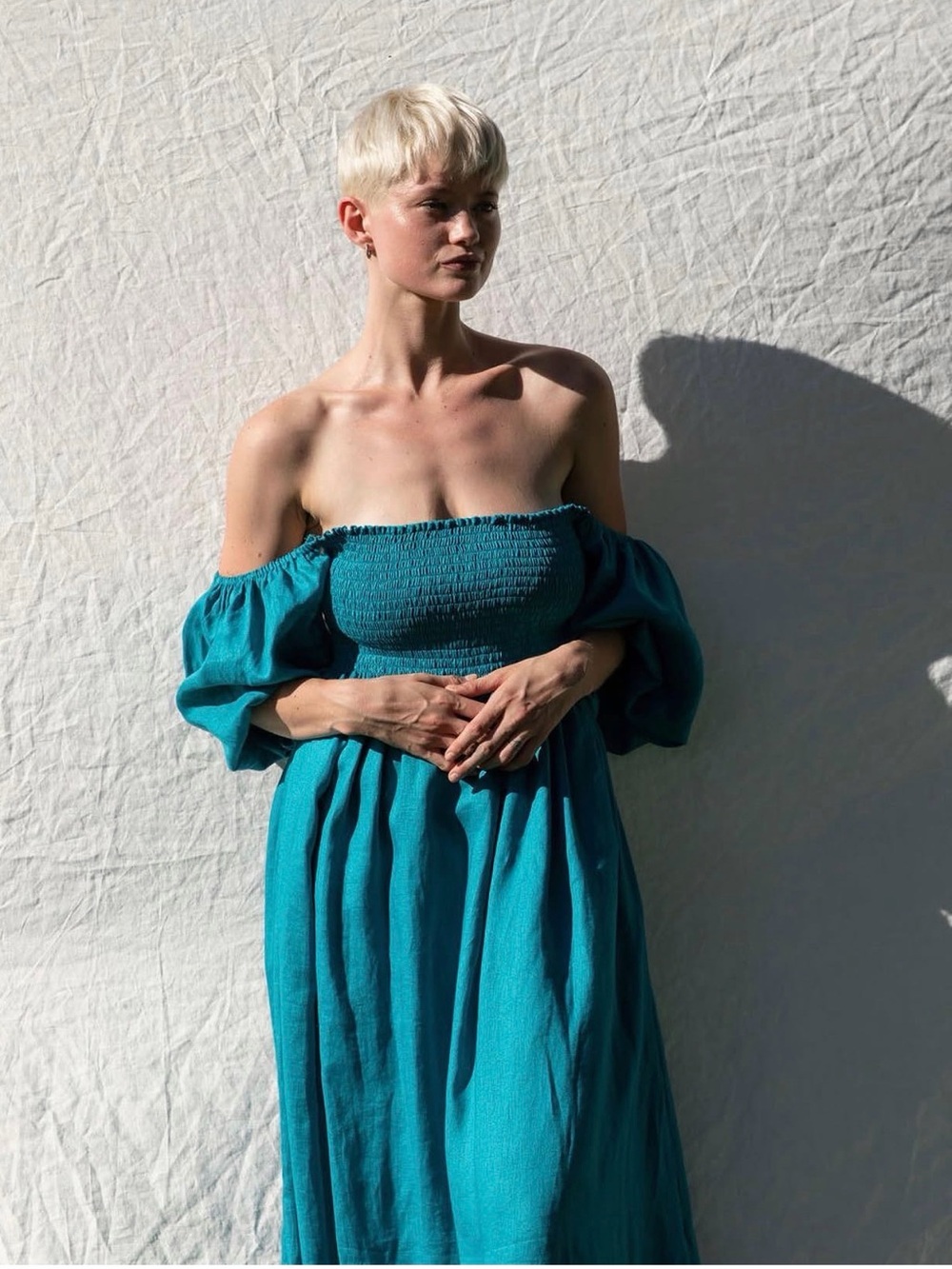 Gillia Olina Dress Teal Off-Shoulder